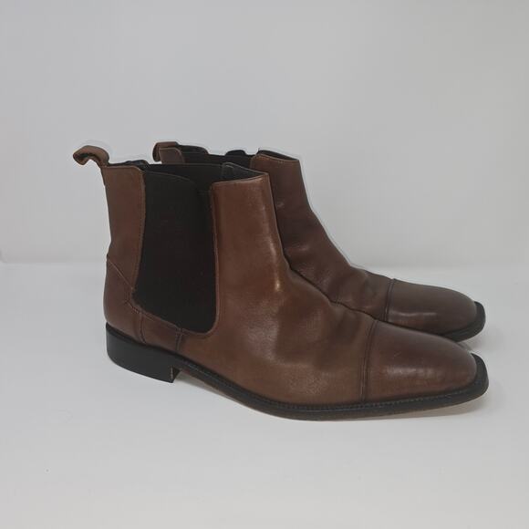 Banana Republic Boots‎ Mens Size 10M Brown Leather Chelsea Cap Toe Dress Shoes - Picture 1 of 14